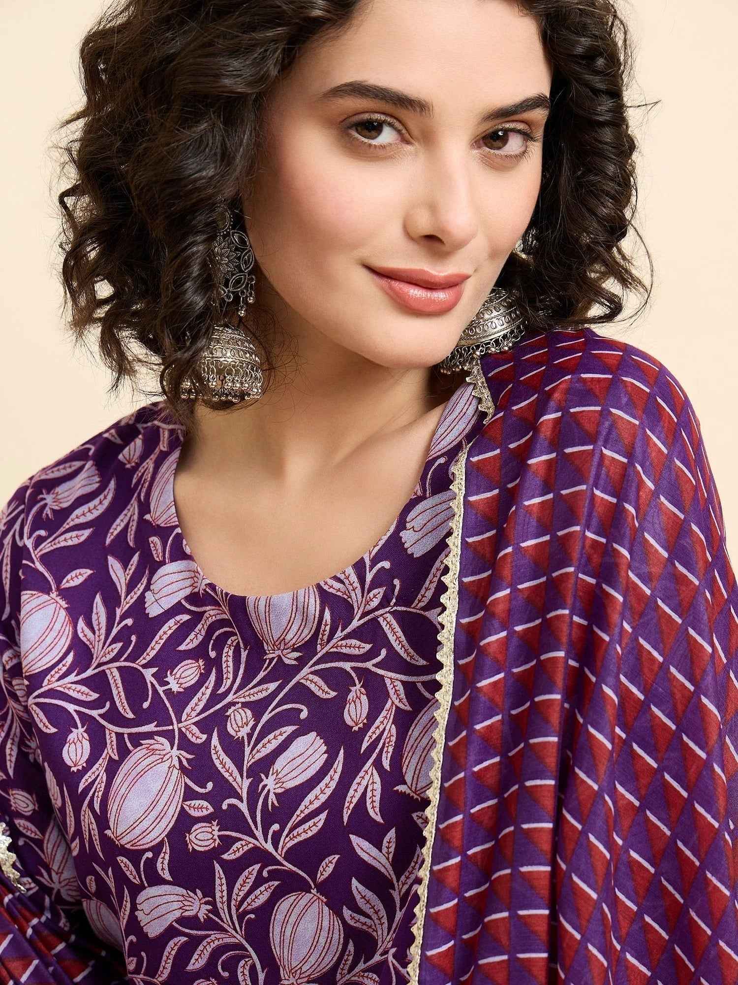 Women€™s Viscose Anarkali Kurta and Pant Set with Dupatta