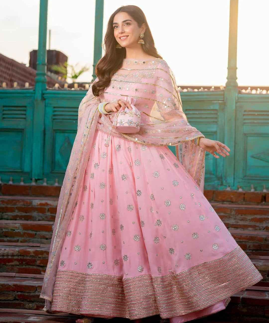 PINK LOOP ANARKALI SUIT SET