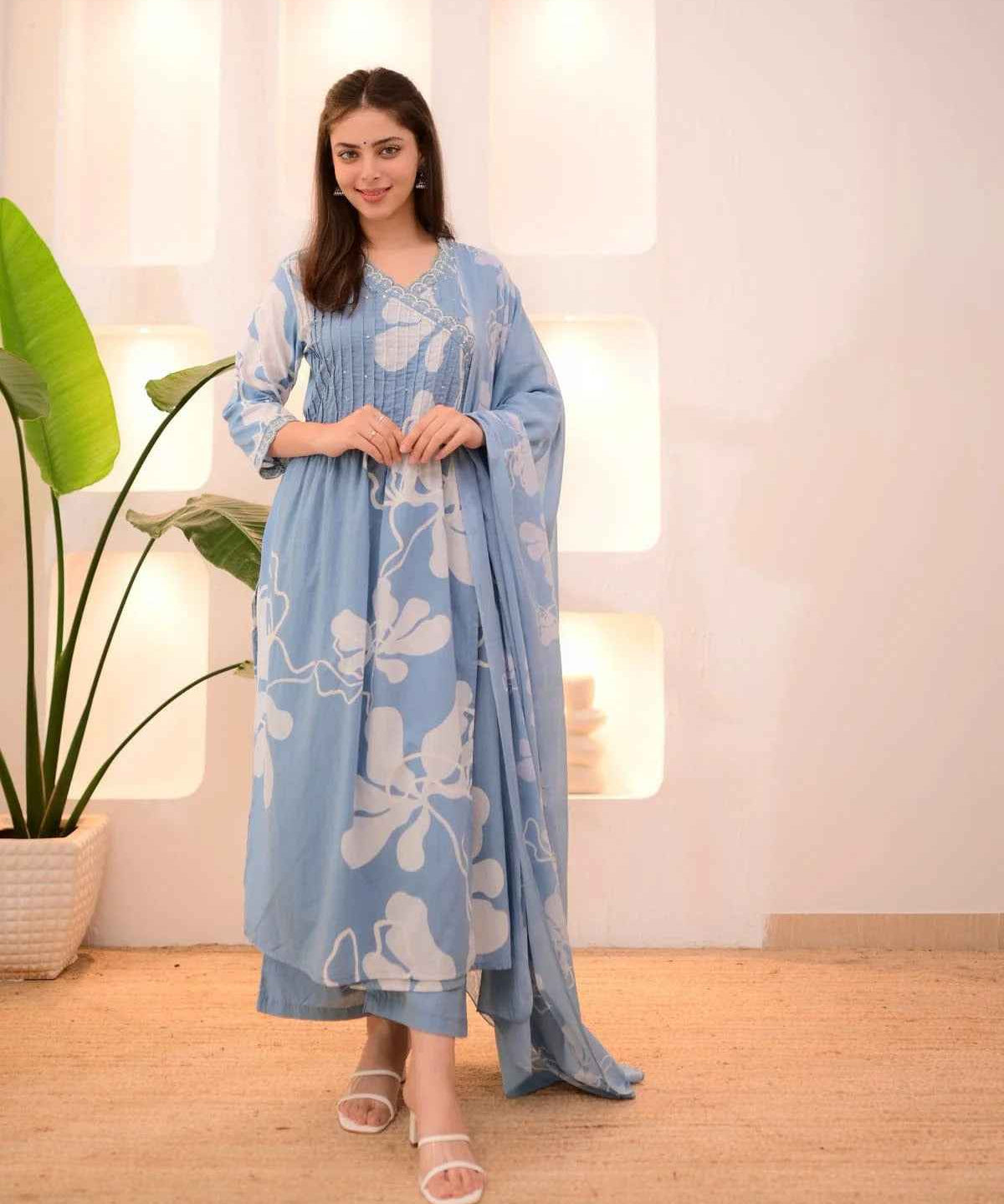 Floral Drift Handcrafted Cotton Suit Set