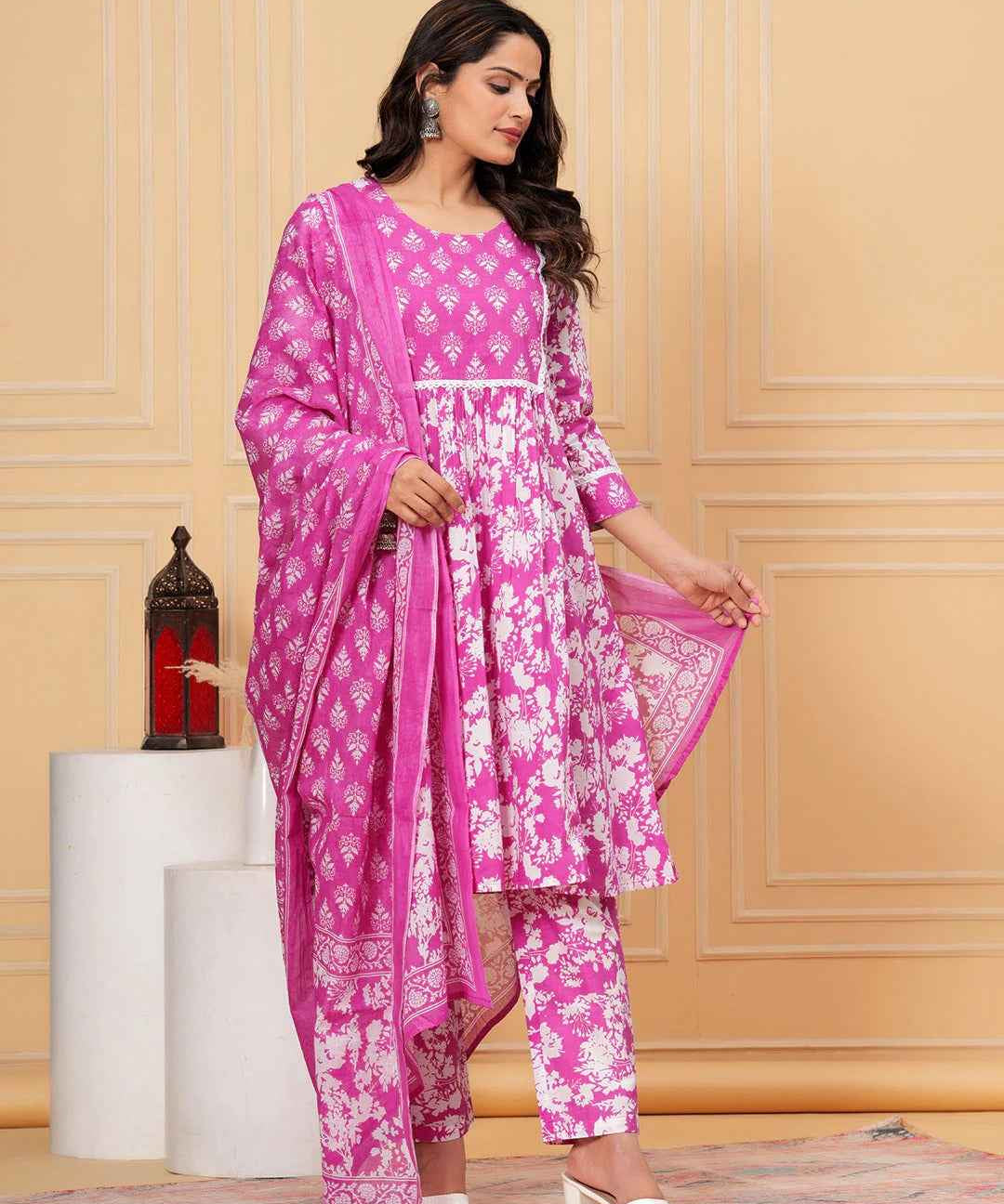 Pure Cotton Kurta, Pant & Dupatta Set