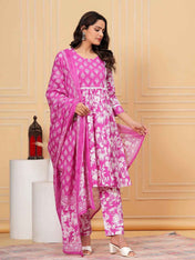Pure Cotton Kurta, Pant & Dupatta Set