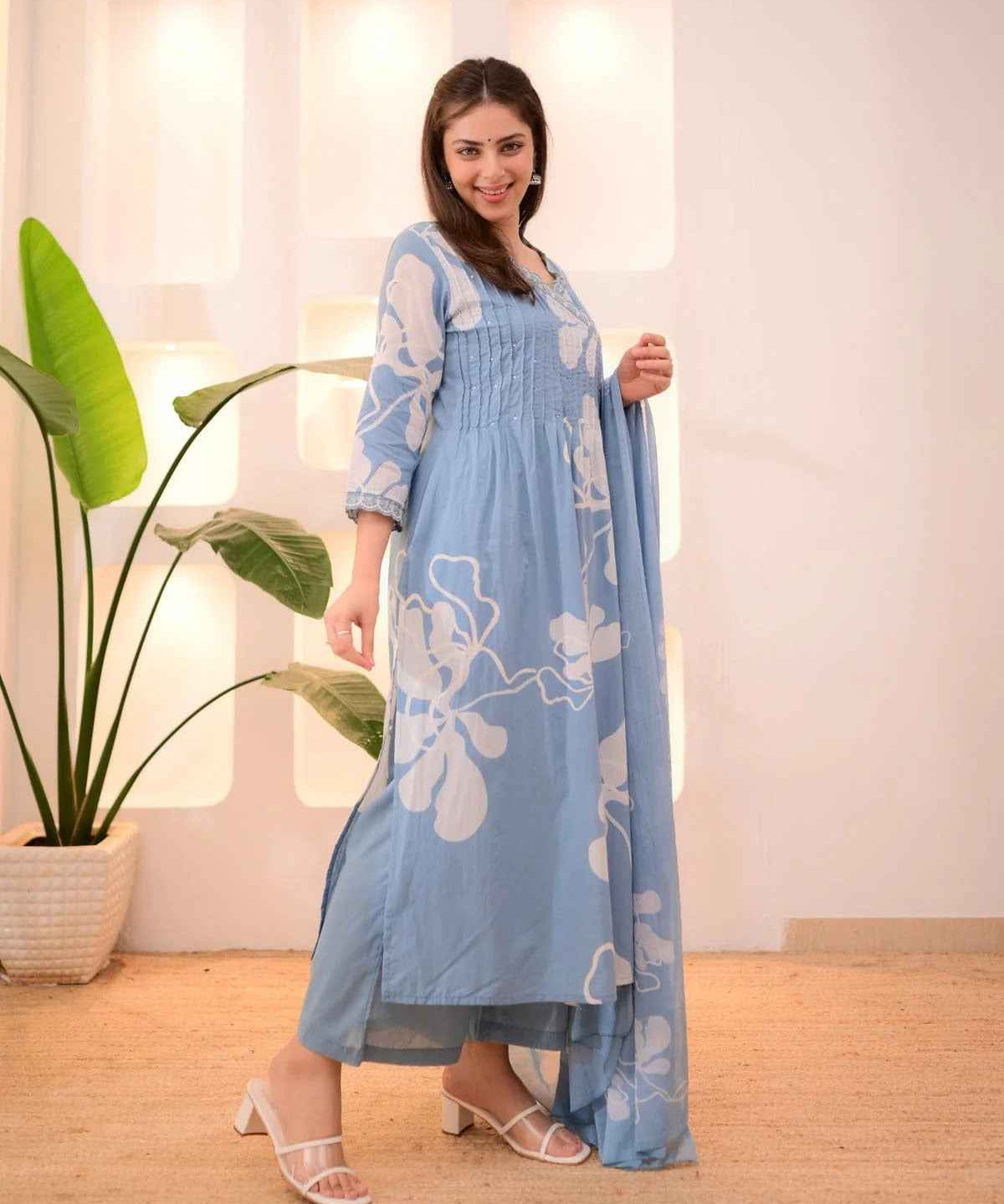 Floral Drift Handcrafted Cotton Suit Set