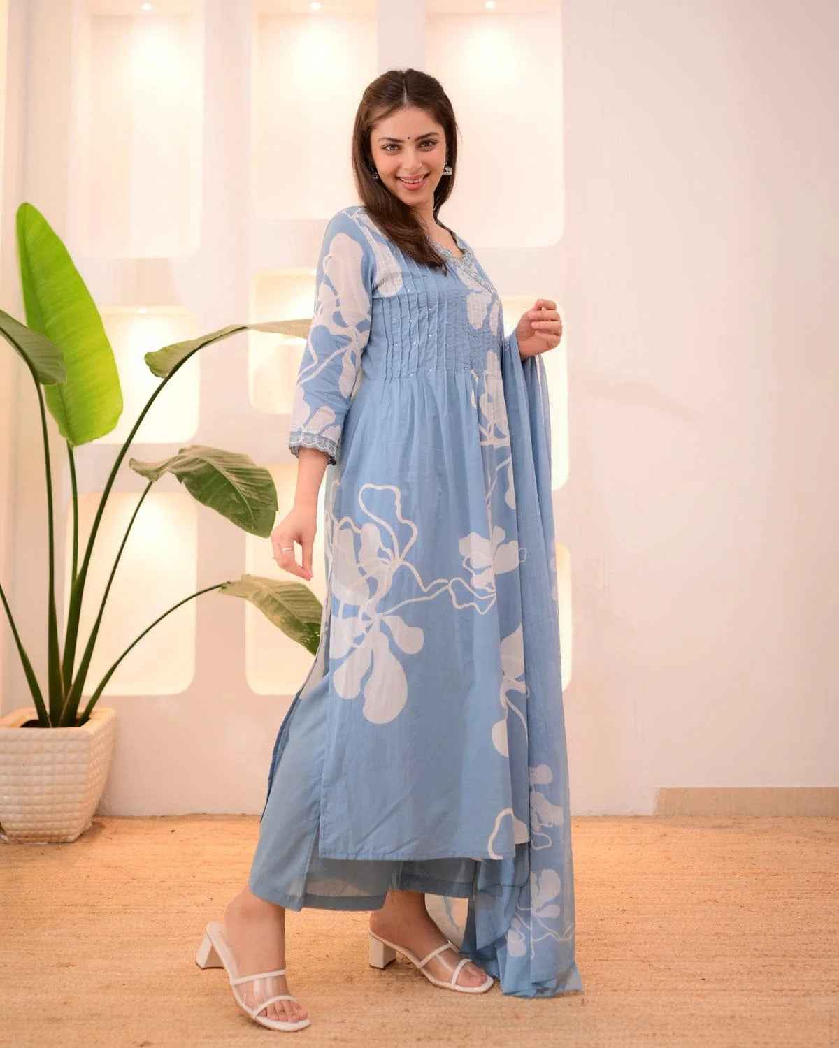 Floral Drift Handcrafted Cotton Suit Set