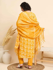 Women€™s Viscose Yellow Straight Kurta and Pant Set with Dupatta