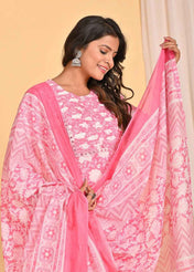 Pink Embroidered Straight Suit Set