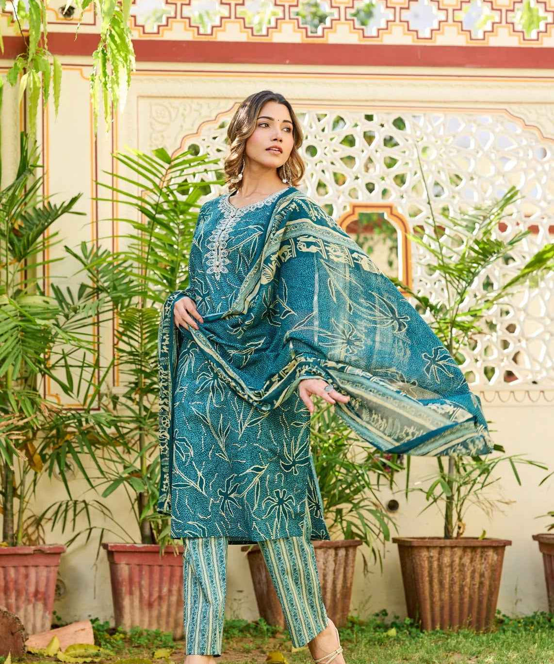 Green Ruhani Cotton Straight Suit