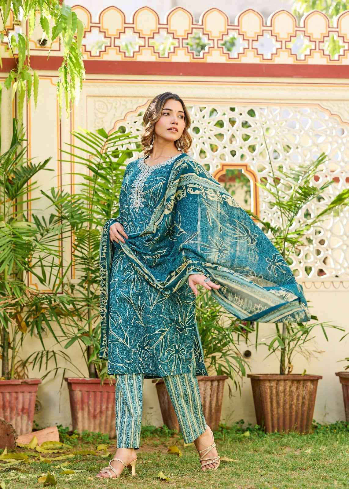 Green Ruhani Cotton Straight Suit