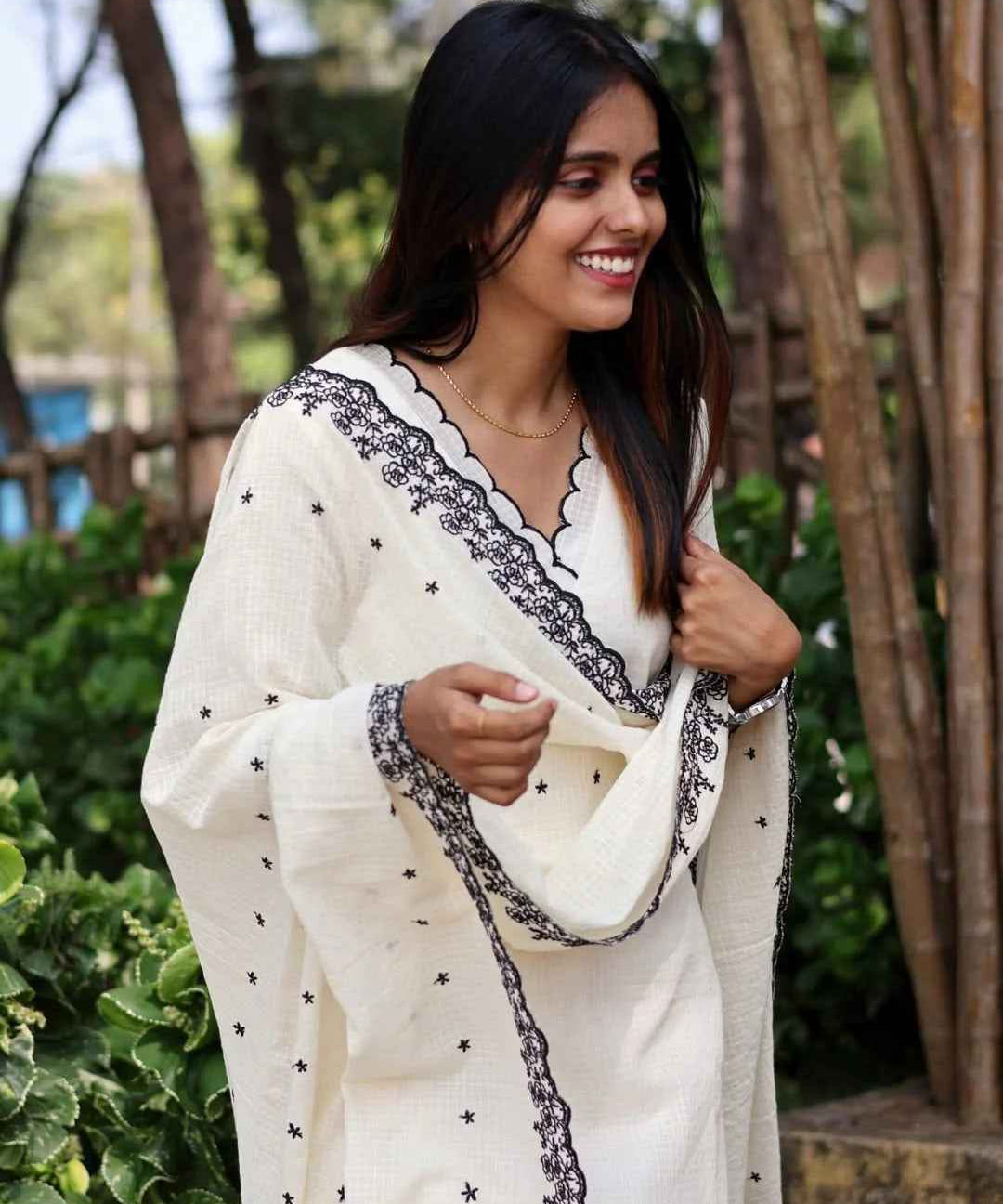 Soft Cotton Kota Doria Designer Suit With Lining And Heavy Embroidered Dupatta.