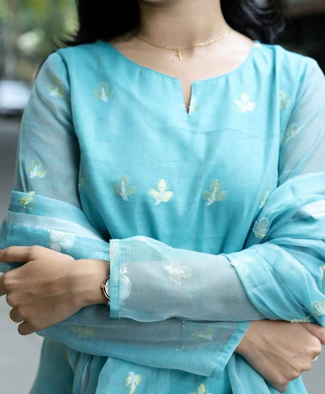 Jamdani Suit Set Paired With Soft Cotton Pants And Stunning Jamdani Dupatta