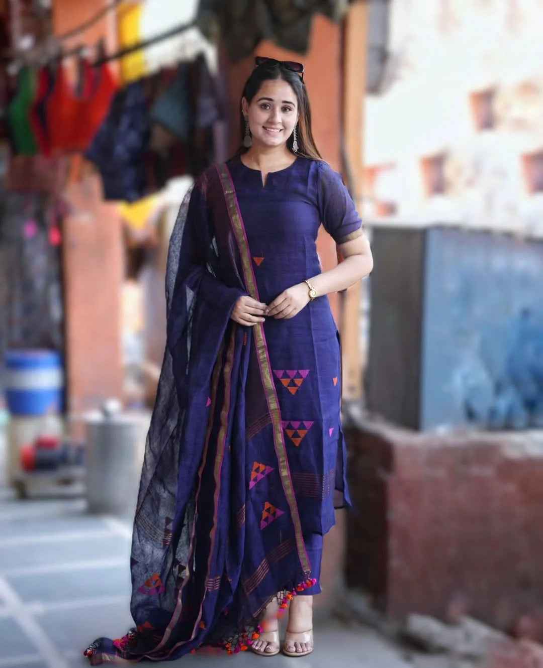 Handwoven Royal Blue Kurta Set