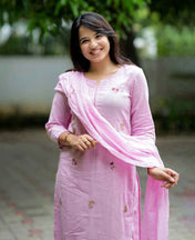 Pink Cotton Embroidery Full Kurta Set