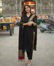 Maheshwari Silk Black Kurta Set