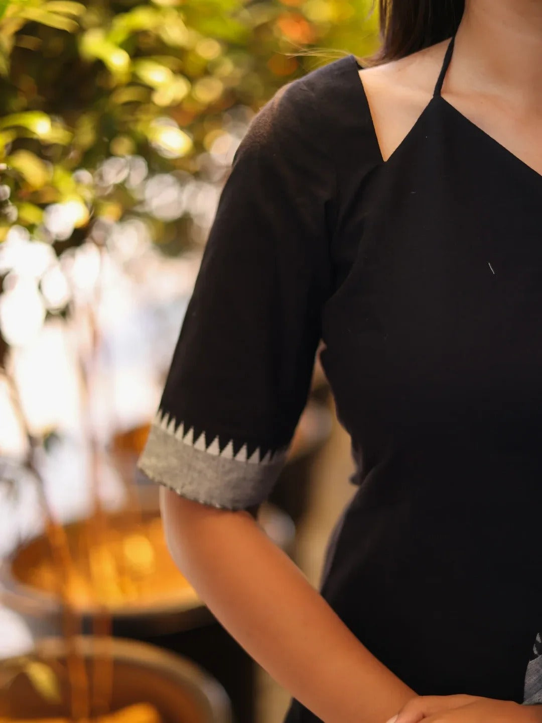 Black Cotton Kurta Set with Grey Dupatta