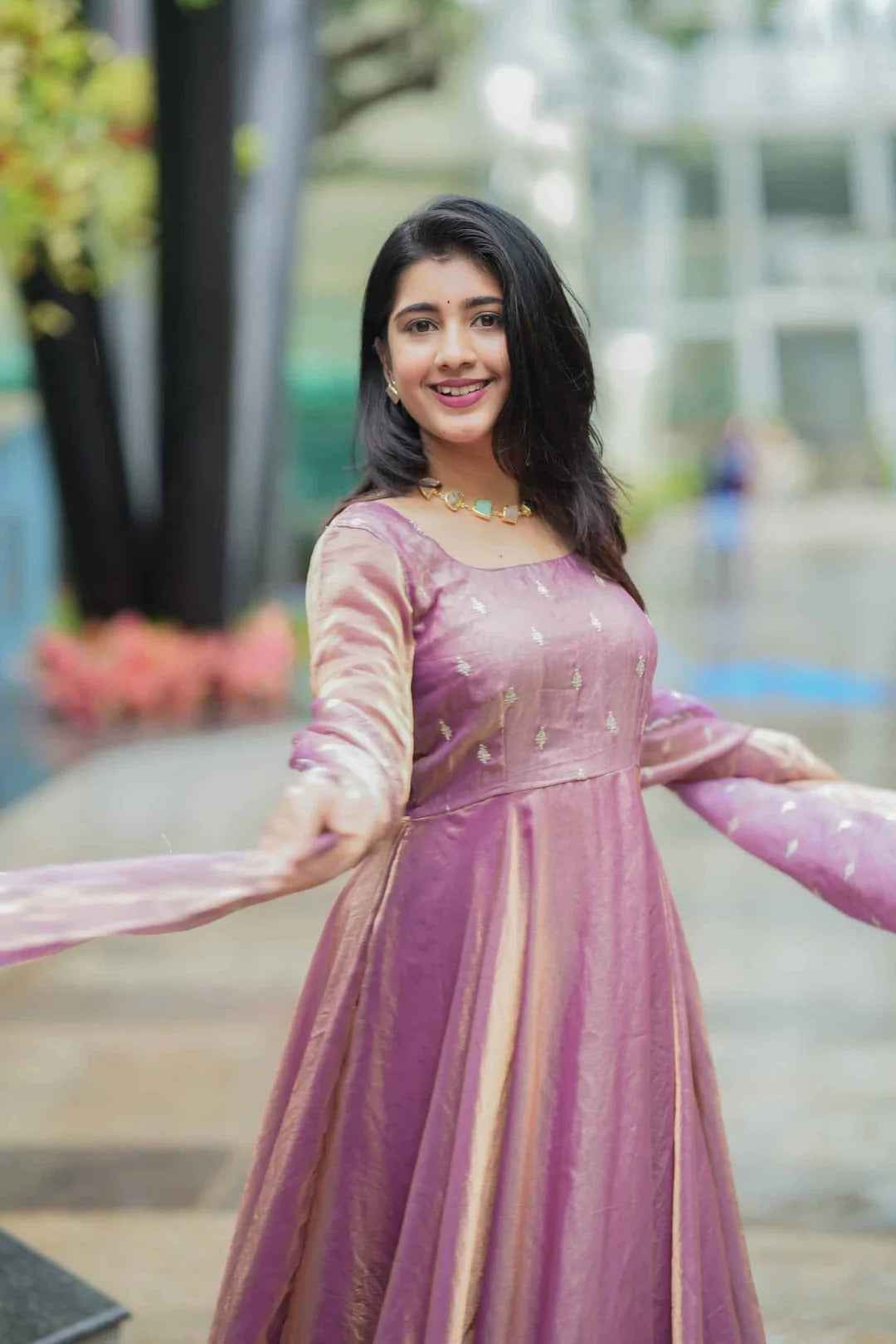 Lavender Space Silk Anarkali