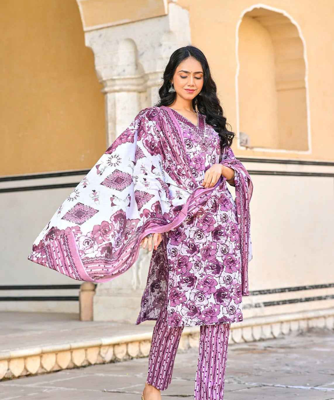 Classique Straight Suit Set with Mulmul Dupatta