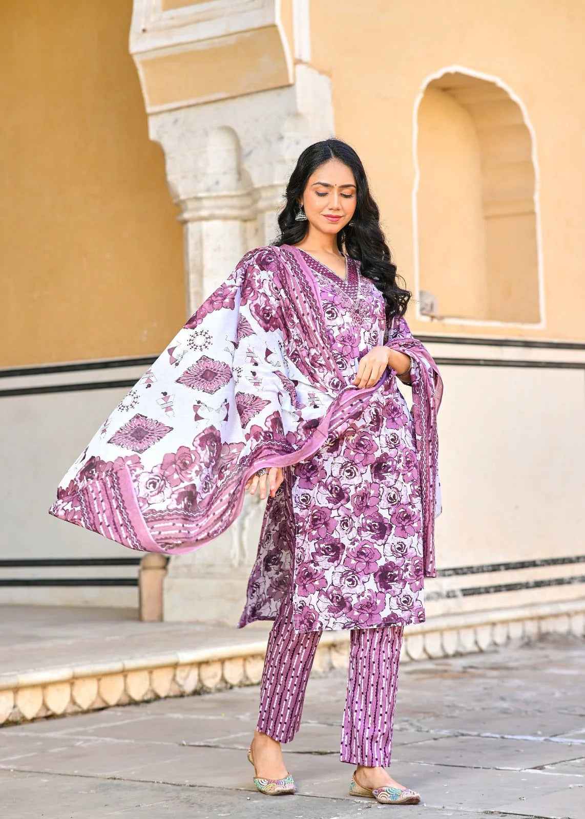 Classique Straight Suit Set with Mulmul Dupatta