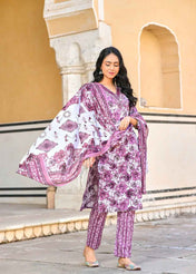 Classique Straight Suit Set with Mulmul Dupatta