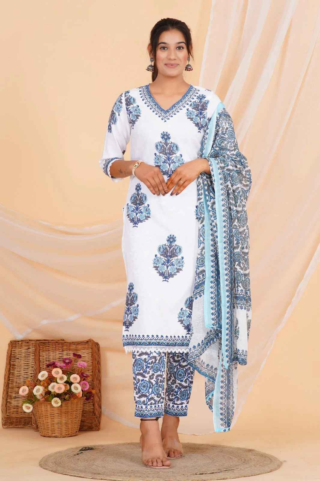 Ocean Bloom Viscose Rayon Suit Set