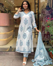 Icy Blue Bloom Viscose Rayon Suit Set