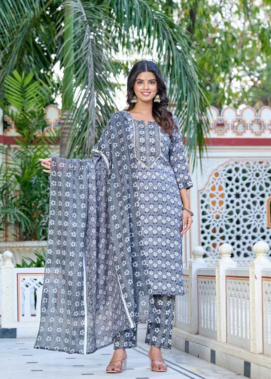 Gray Minimal Muse Rayon Straight Suit