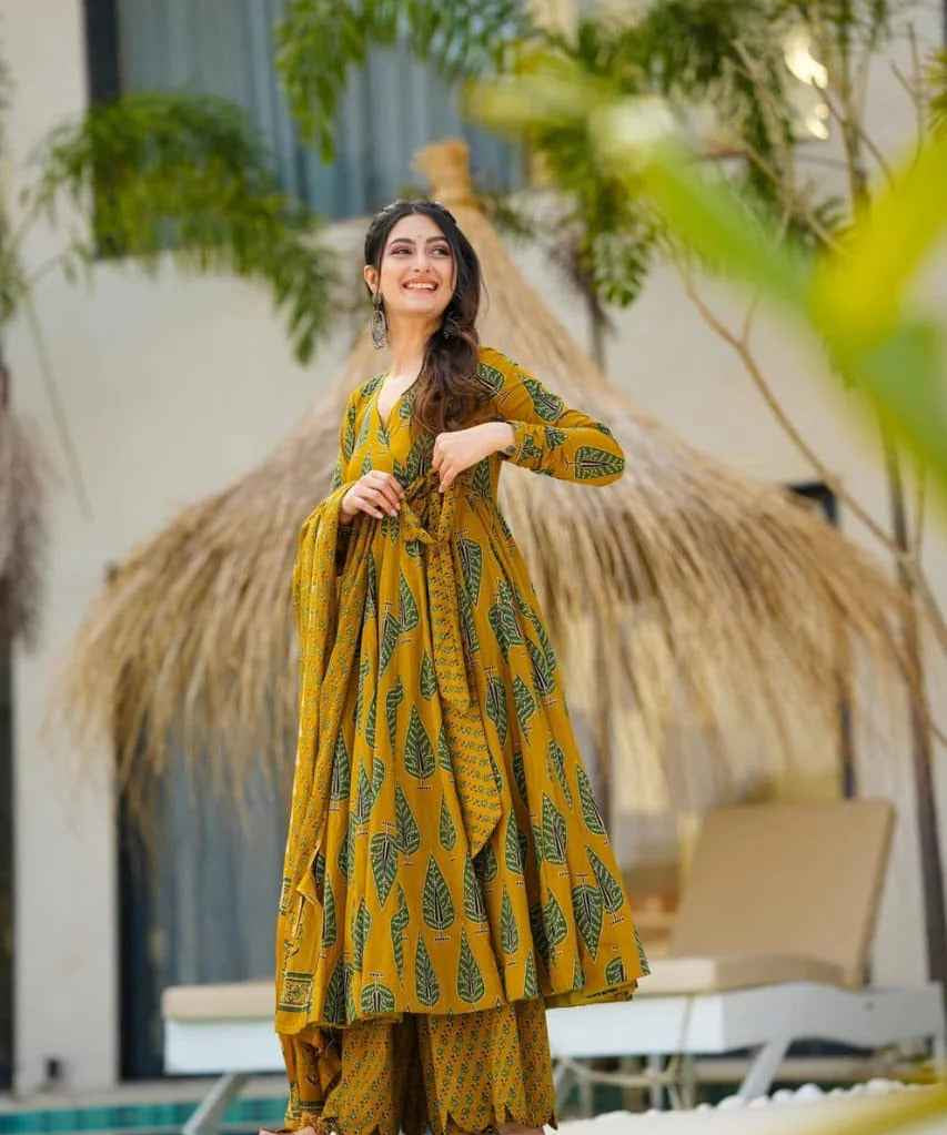 Golden Bloom Anarkali Cotton Set