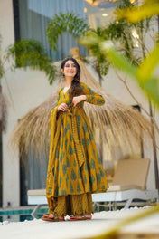 Golden Bloom Anarkali Cotton Set