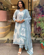 Icy Blue Bloom Viscose Rayon Suit Set
