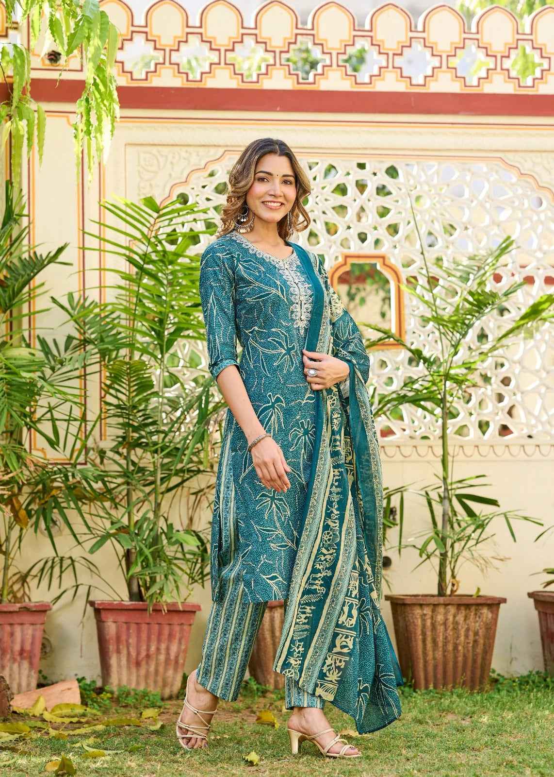 Green Ruhani Cotton Straight Suit