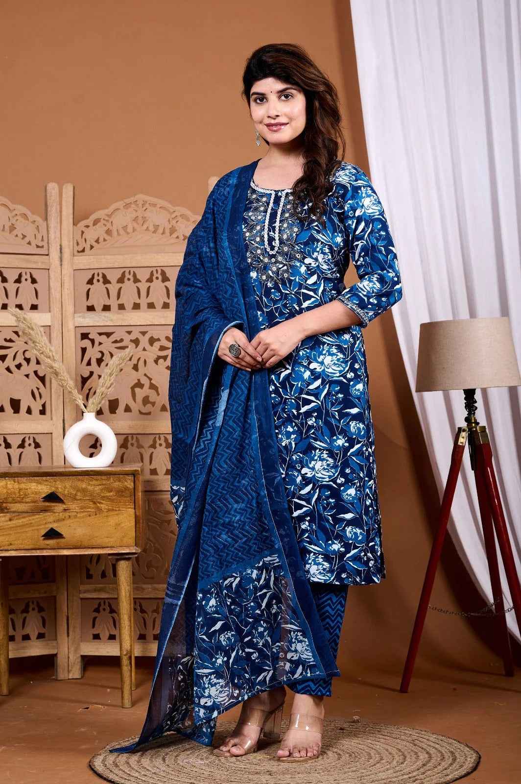 Nilofer Bloom Rayon Suit Set