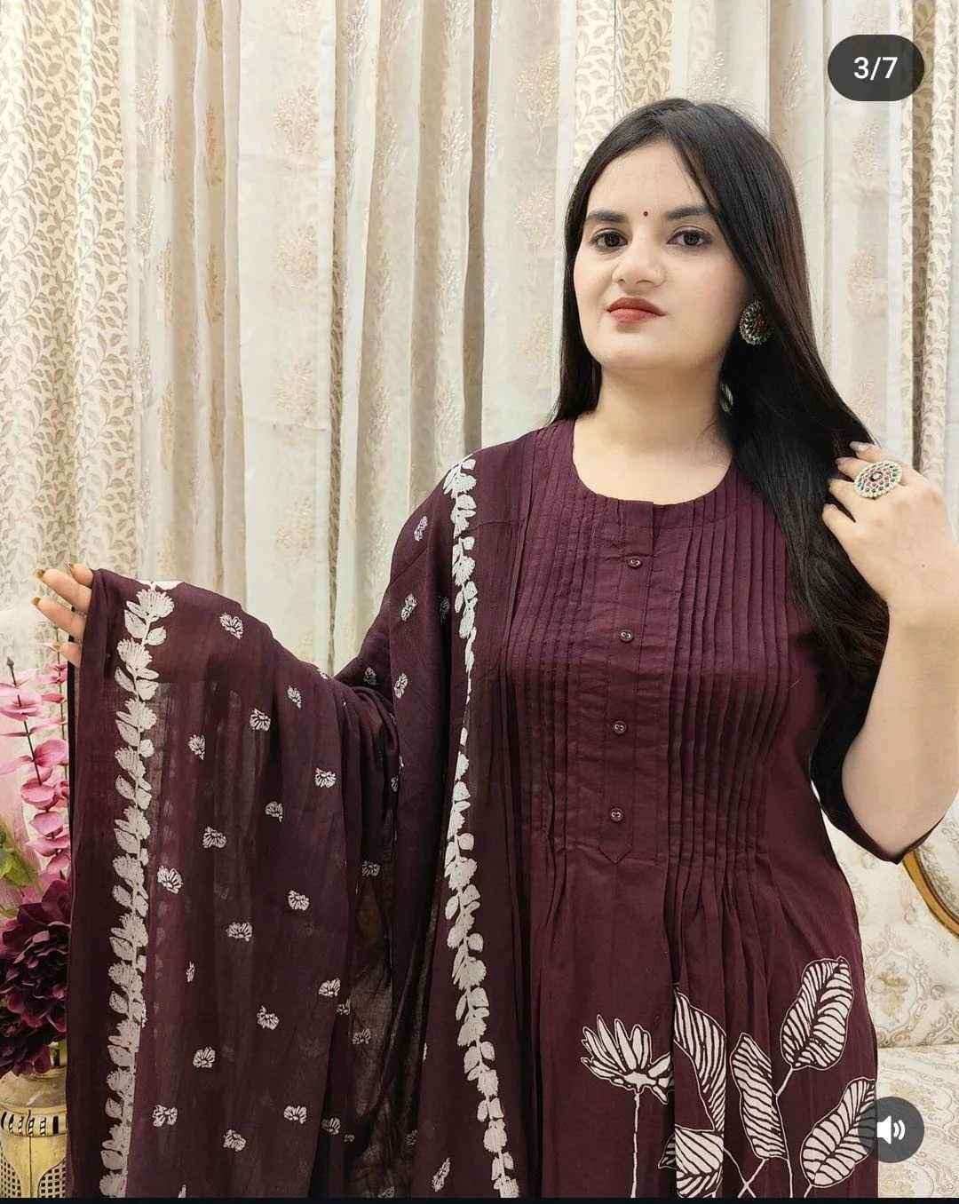 Plum Petals Cotton Suit Set