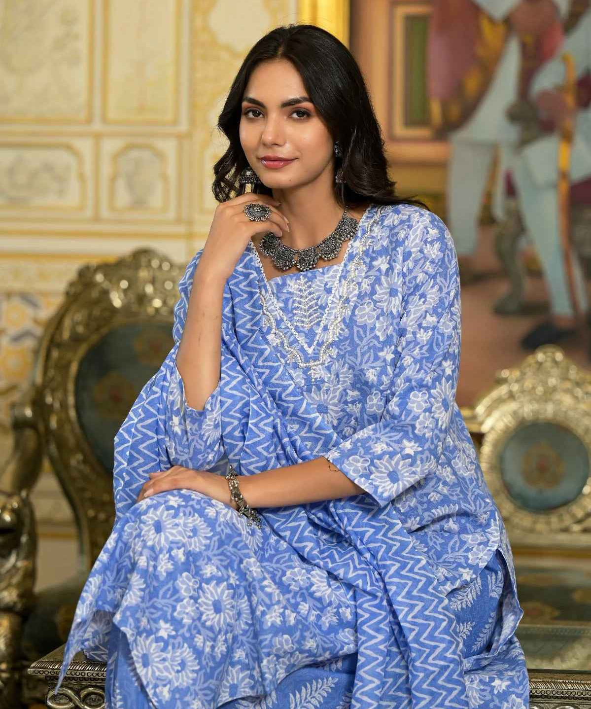 Skyline Indigo Pure Viscose Suit Set