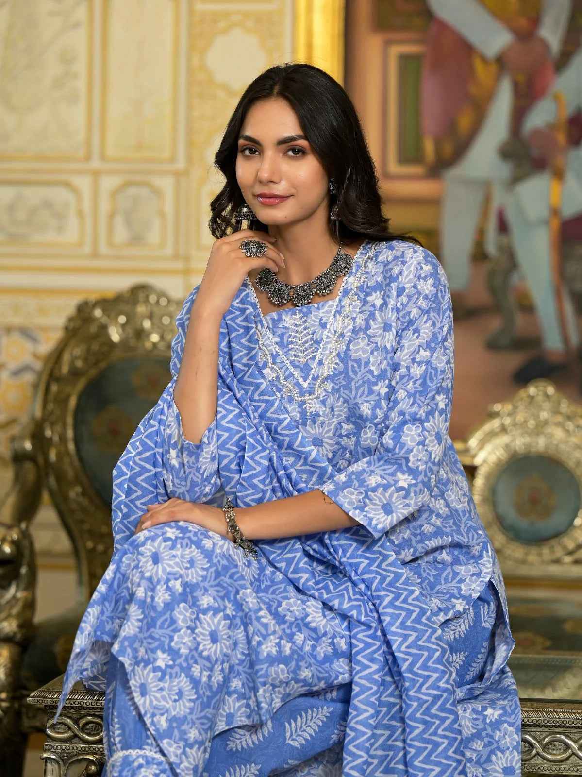 Skyline Indigo Pure Viscose Suit Set