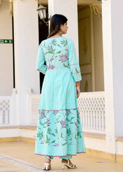 Aqua Bloom Anarkali Cotton Suit Set