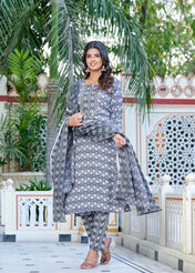 Gray Minimal Muse Rayon Straight Suit