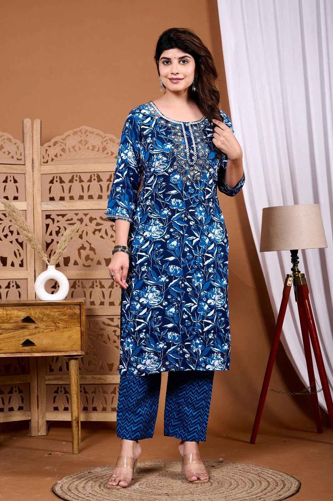 Nilofer Bloom Rayon Suit Set
