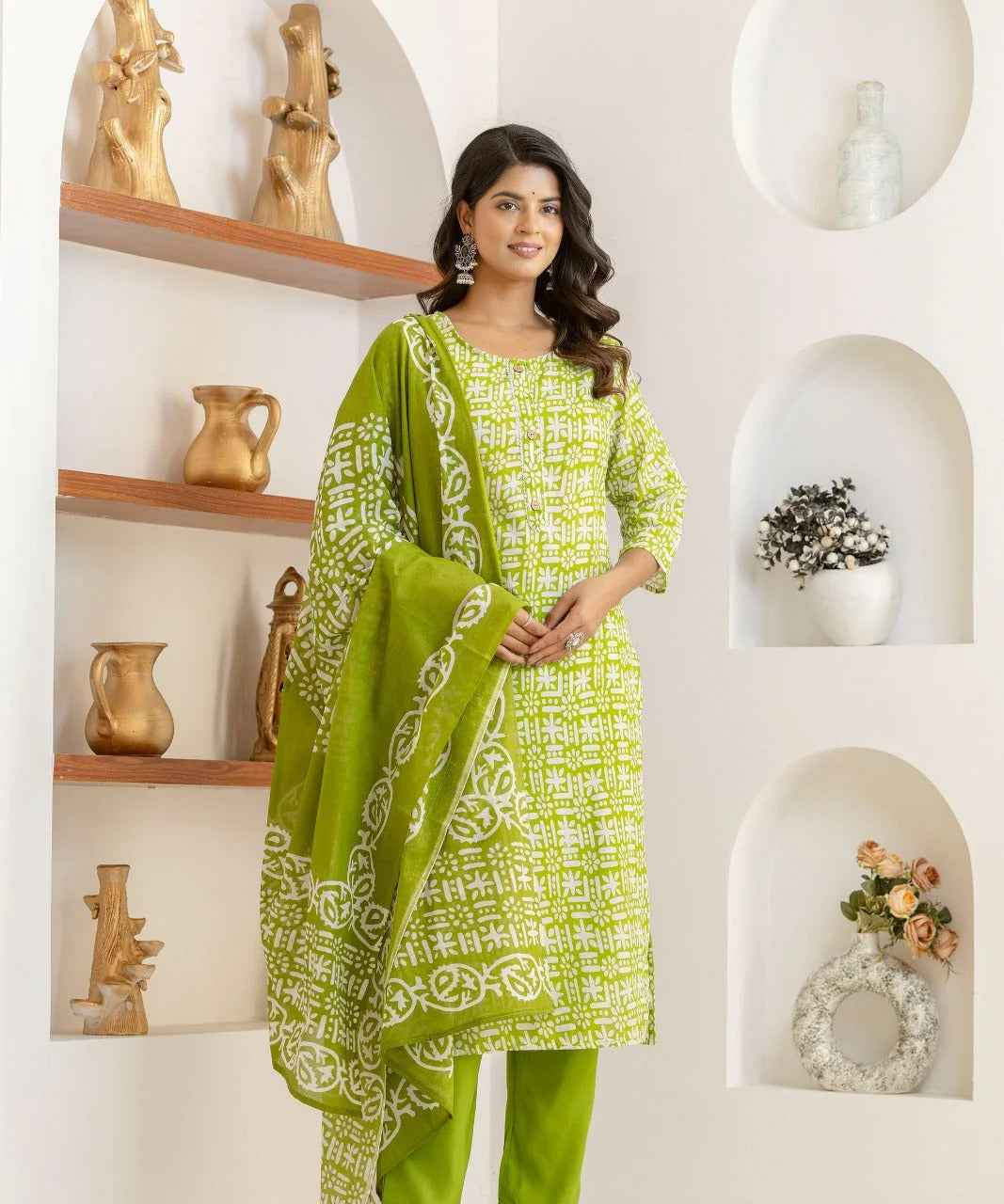 Lime Lattice Viscose Rayon Suit Set