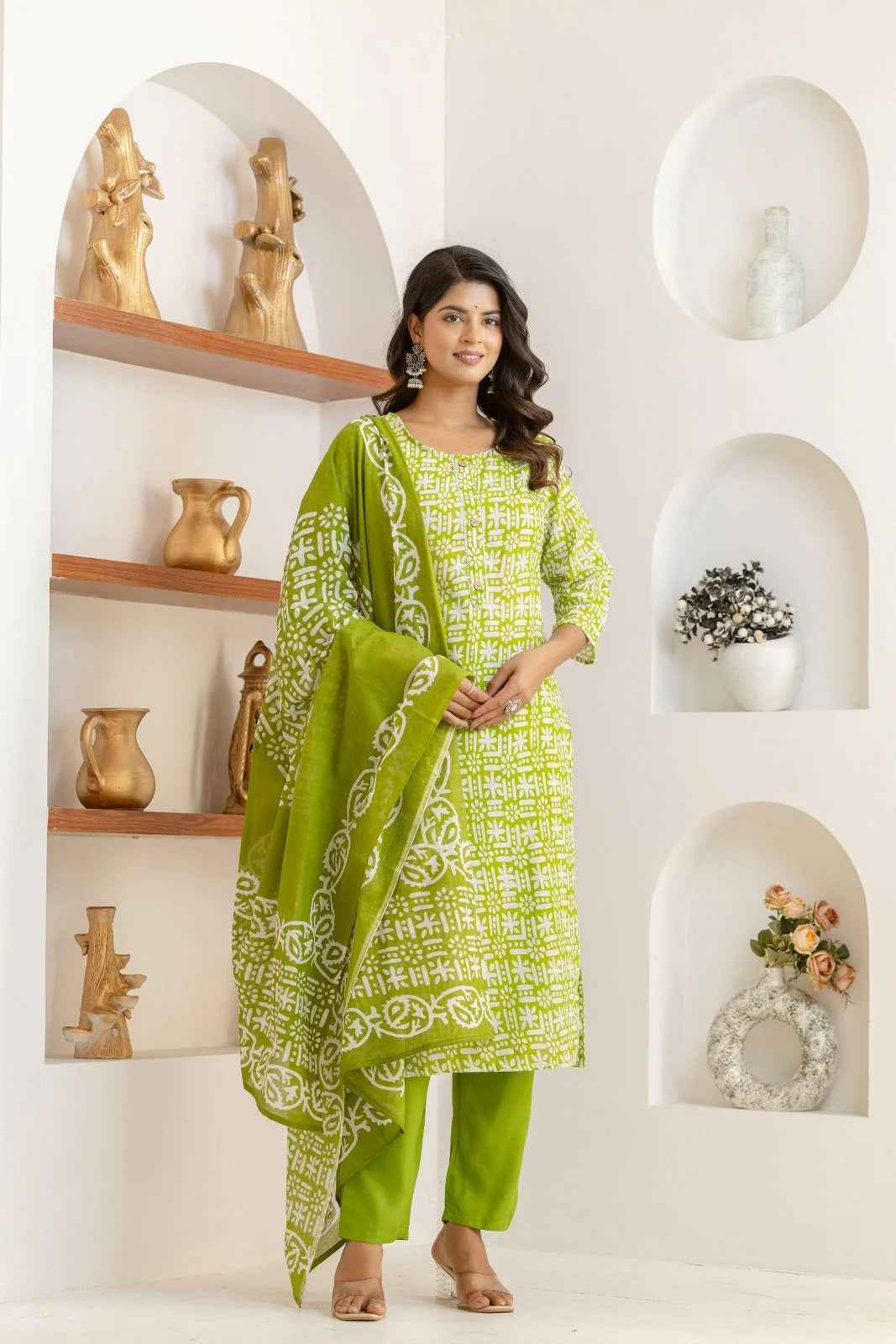 Lime Lattice Viscose Rayon Suit Set