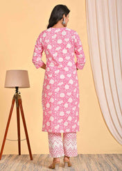 Pink Embroidered Straight Suit Set