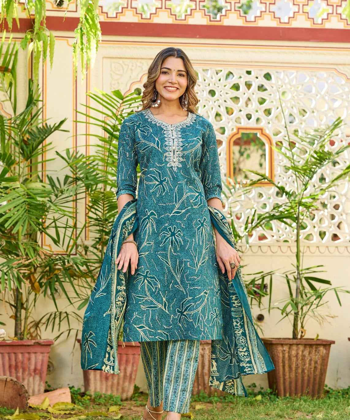 Green Ruhani Cotton Straight Suit