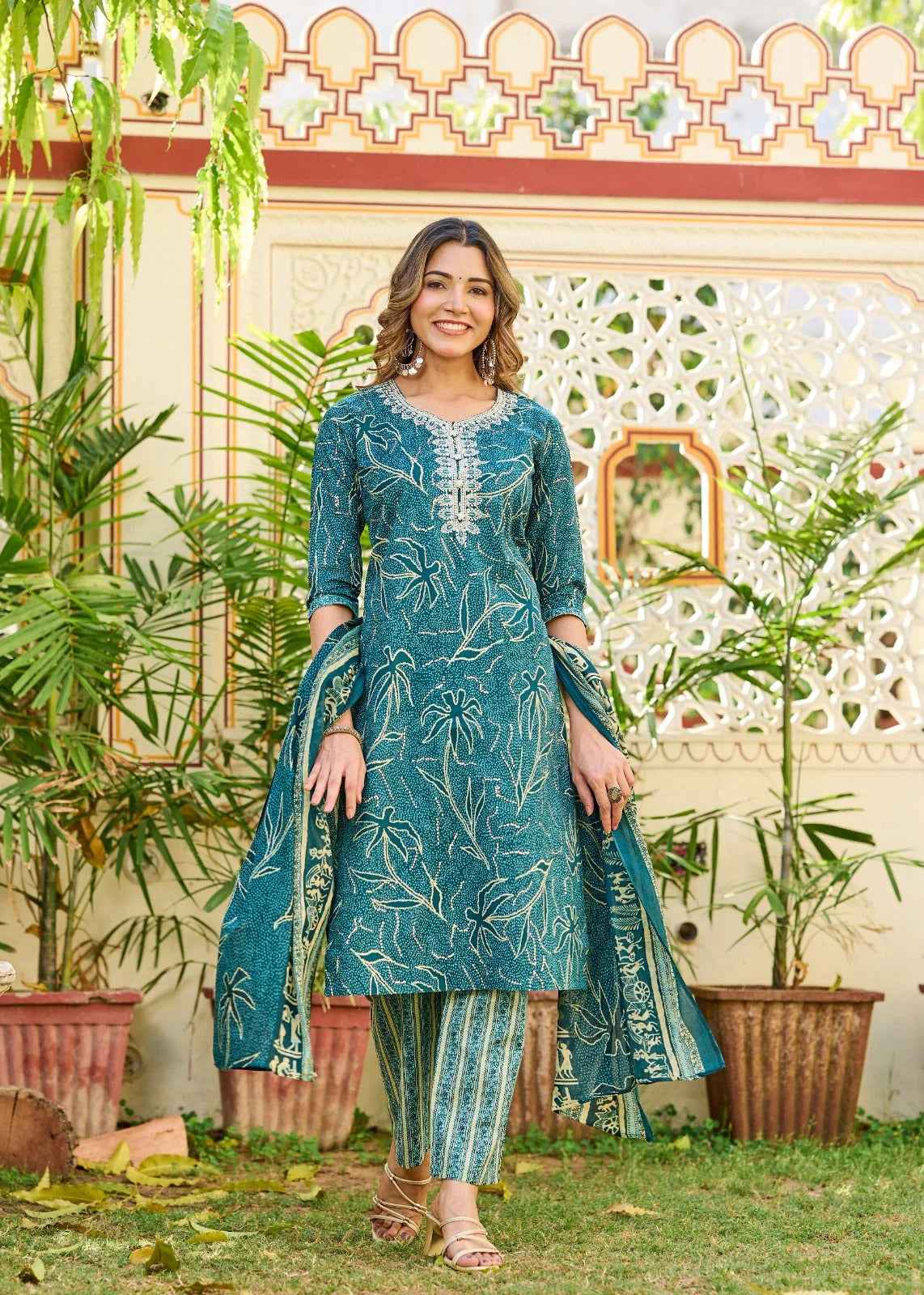 Green Ruhani Cotton Straight Suit