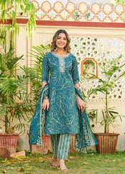 Green Ruhani Cotton Straight Suit