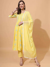 Pure Cotton Schiffli Kurta,Pant & Dupatta Set