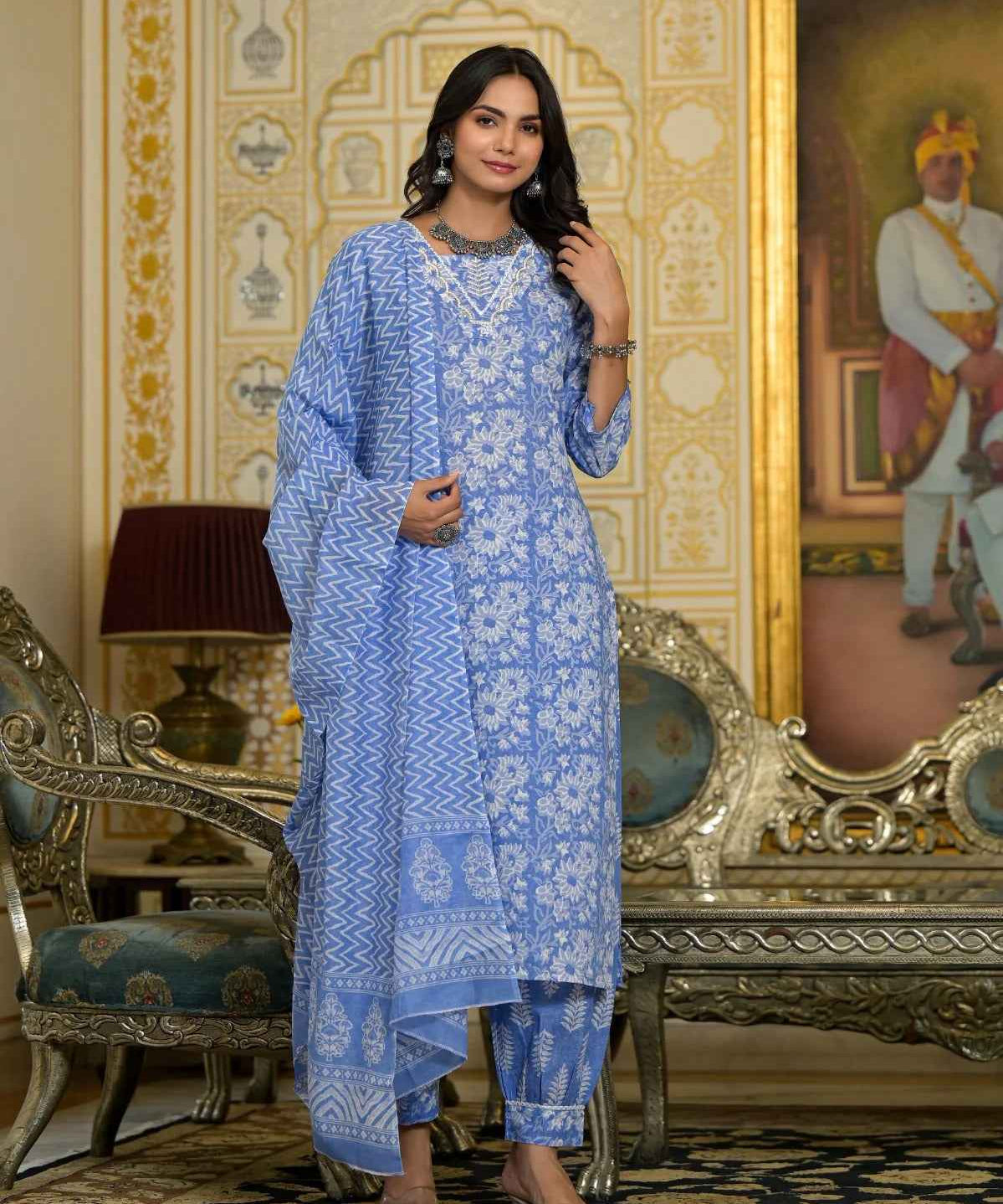 Skyline Indigo Pure Viscose Suit Set