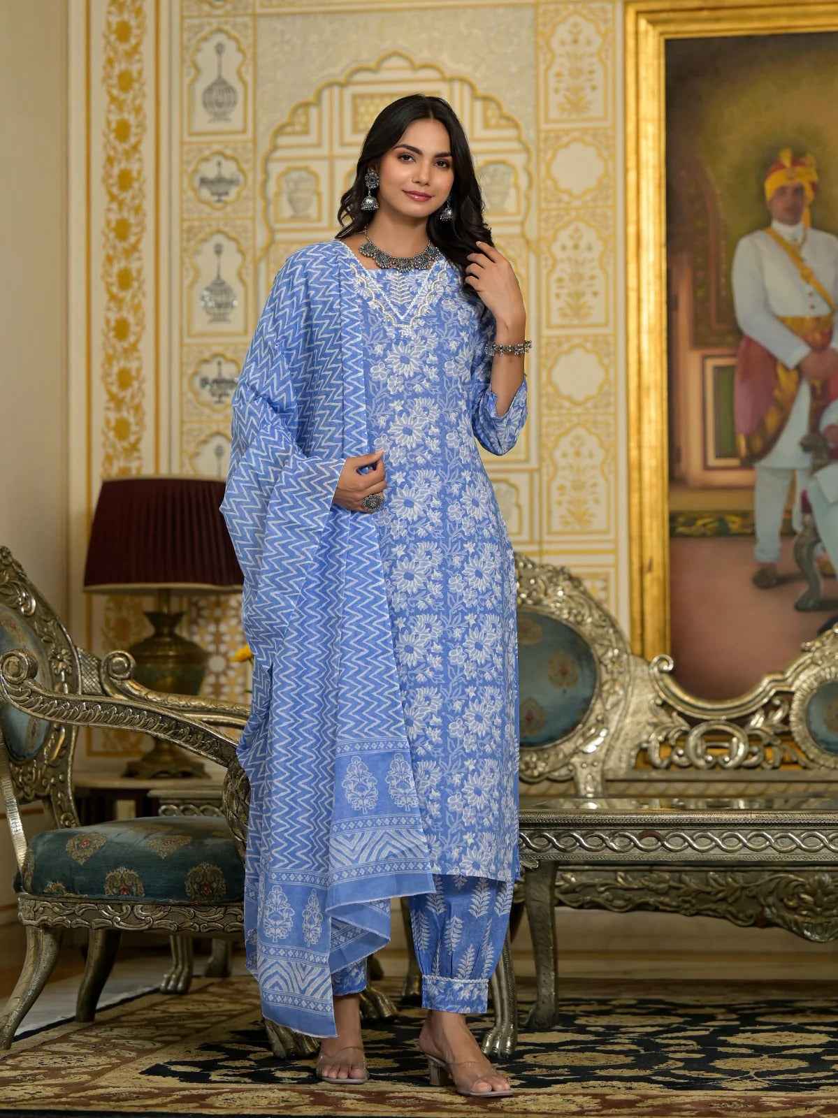 Skyline Indigo Pure Viscose Suit Set