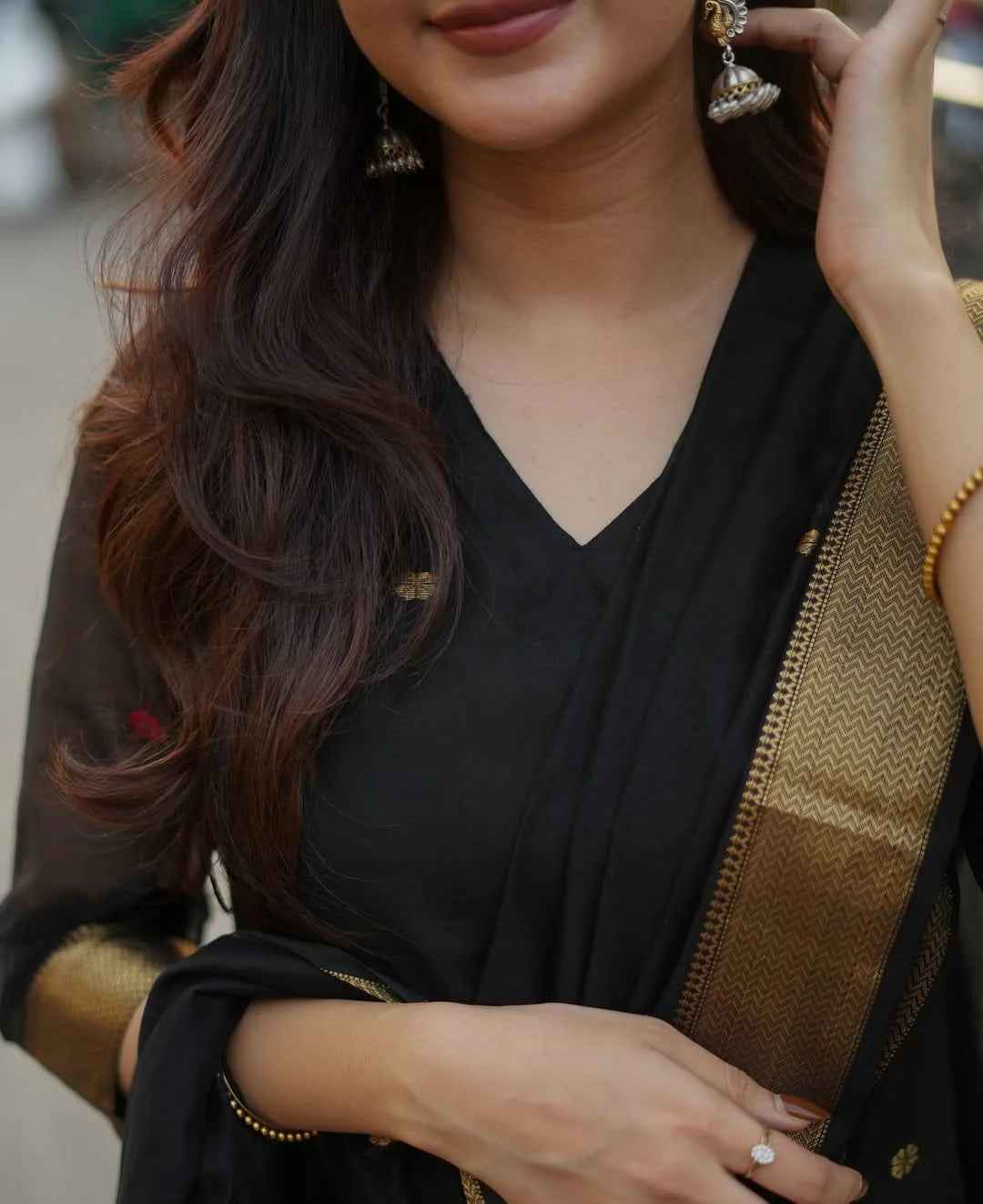 Maheshwari Silk Black Kurta Set