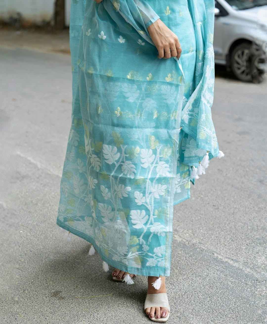 Jamdani Suit Set Paired With Soft Cotton Pants And Stunning Jamdani Dupatta