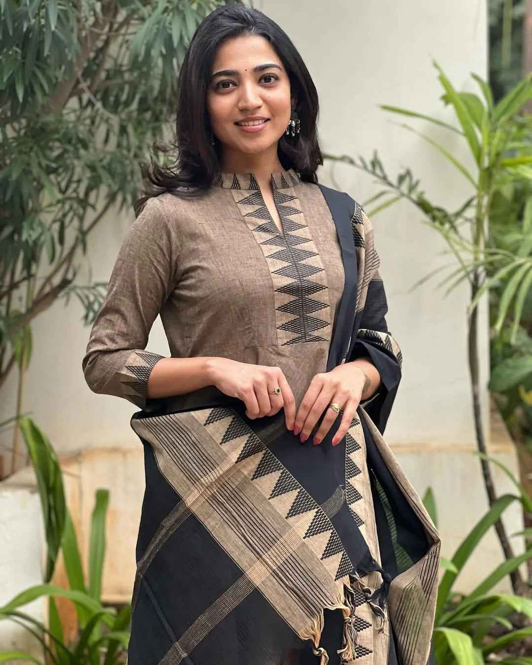 Grey Pure South Cotton Mangalgiri Anarkali Set