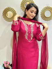 Handwork red embroidered kurti set