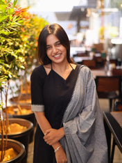 Black Cotton Kurta Set with Grey Dupatta