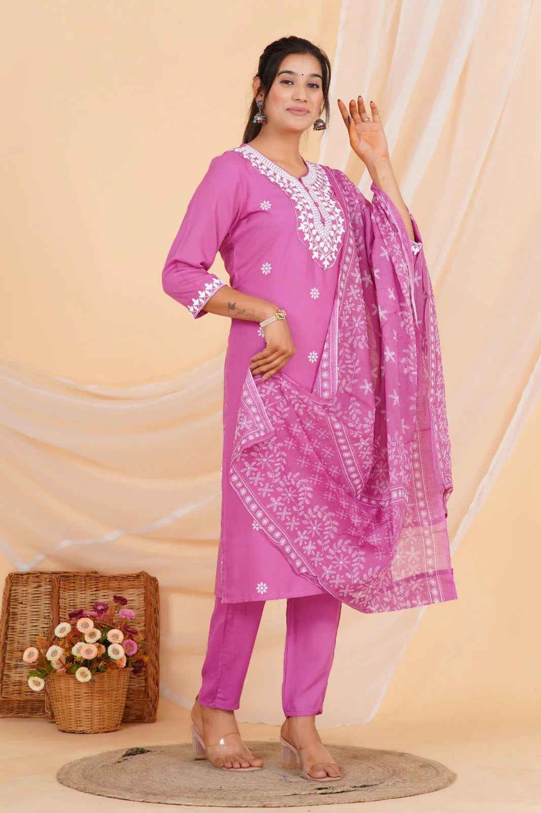 Pink Petal Charm Viscose Rayon Suit Set
